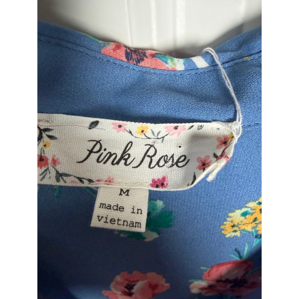 Pink Rose Blue Floral Button Down Shirt M - Picture 3 of 7